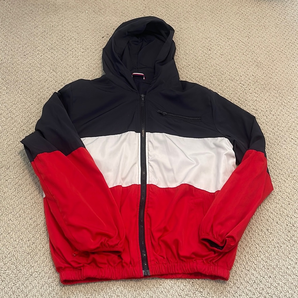 Brandy Melville Red White & Blue Zip Up Waterproof Hoodie